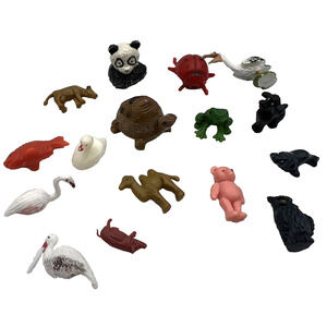 Vintage Miniature Animals Plastic Toys Lot Farm & Wild Animals, Many Hong Kong